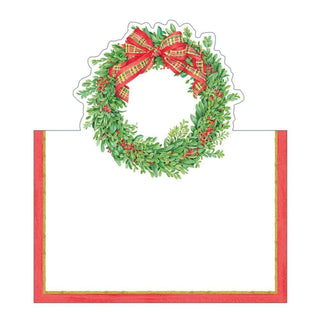 Caspari Boxwood and Berries Wreath Die-Cut Place Cards - 8 Per Package 90920P