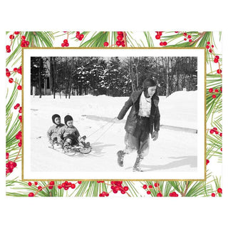Personalization by Caspari Berries and Pine with Gold Foil Landscape Folded Holiday Photo Cards 90970PG
