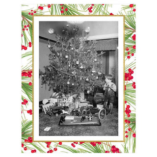 Personalization by Caspari Berries and Pine with Gold Foil Portrait Folded Holiday Photo Cards 90971PG