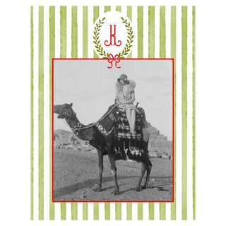 Personalization by Caspari Laurel Stripe Portrait Holiday Photo Postcards in Green 90988POSTPG