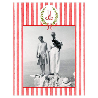 Personalization by Caspari Laurel Stripe Portrait Holiday Photo Postcards in Red 90989POSTPG