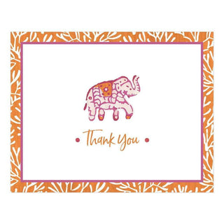 Caspari Batik Elephant Thank You Notes in Orange - 10 Note Cards & 10 Envelopes 91611.48A