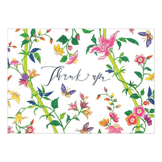 Caspari Sprigged Silk Thank You Notes - 8 Note Cards & 8 Envelopes in Cello Pack 92600.44