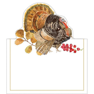 Caspari Woodland Turkey Die-Cut Place Cards in Gold Foil - 8 Per Package 92912P