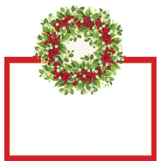 Caspari Holly and Berry Wreath Die-Cut Place Cards in Gold Foil - 8 Per Package 92913P