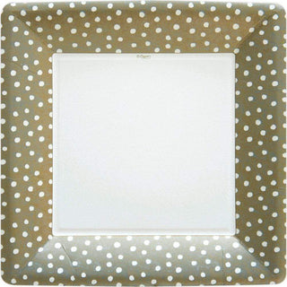 Caspari Small Dots Square Paper Dinner Plates in Platinum - 8 Per Package 9501DP
