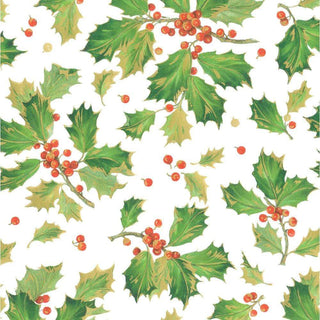 Caspari Gilded Holly Gift Wrapping Paper in White - 30" x 8' Roll 9670RC