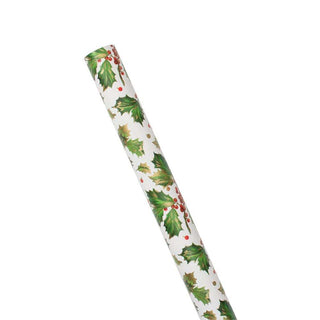 Caspari Gilded Holly Gift Wrapping Paper in White - 30" x 8' Roll 9670RC