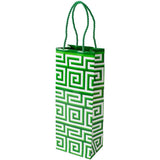 Caspari Greek Meander Wine & Bottle Gift Bag in Green & Ivory - 1 Each 96961B4