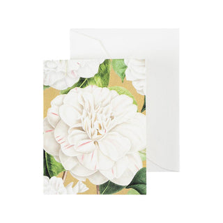 Caspari Camellia Garden Gift Enclosure Cards in Gold - 4 Mini Cards & 4 Envelopes 97060ENC