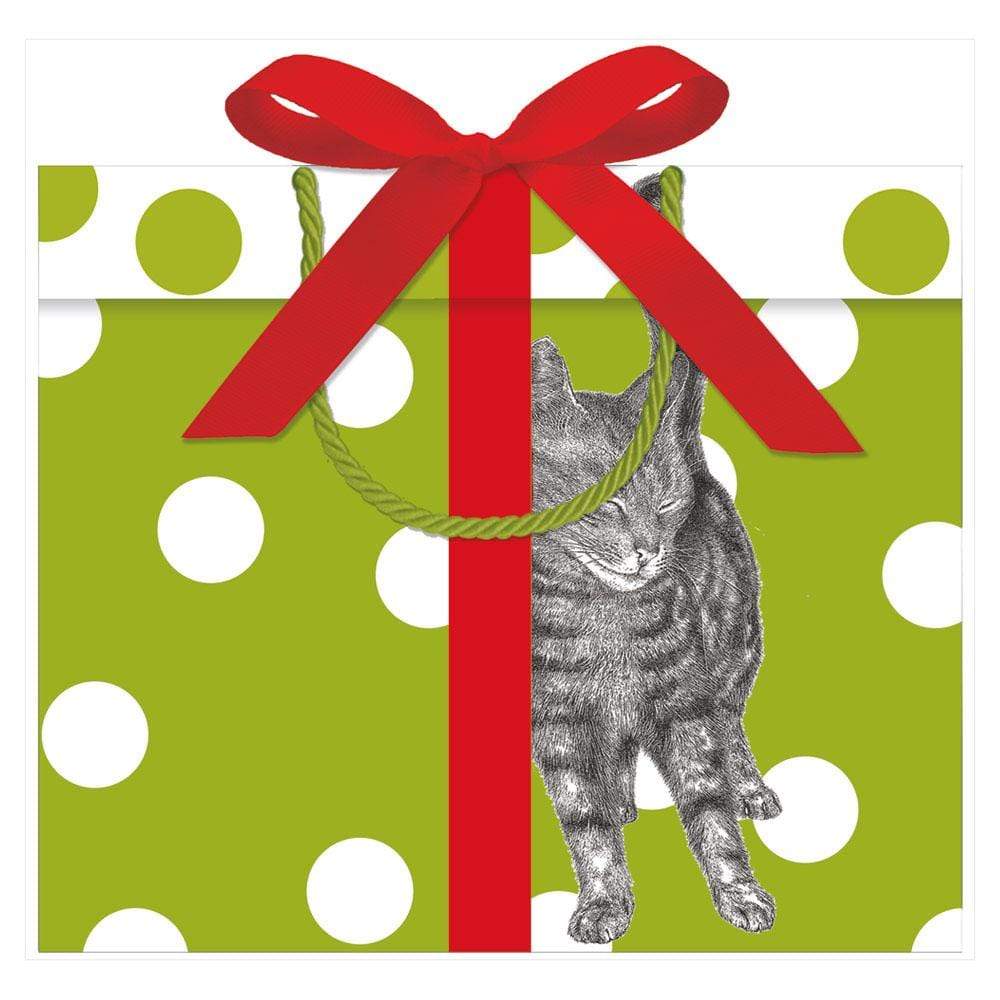 official Above head and shoulder Rudyard Kipling Caspari Curious Christmas Cats Large Gift Bag - 1 Each – Caspari