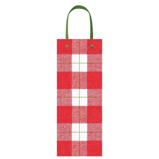 Caspari Plaid Check Wine & Bottle Gift Bag in Red - 1 Each 9725B4