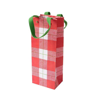 Caspari Plaid Check Wine & Bottle Gift Bag in Red - 1 Each 9725B4