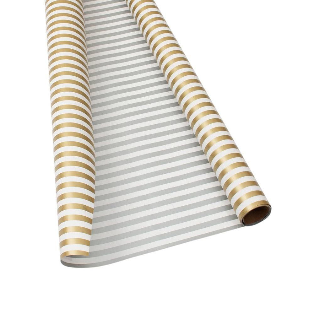 Caspari Club Stripe Reversible Gift Wrapping Paper in Gold & Silver - 30 x 8' Roll