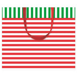 Caspari Club Stripe Large Gift Bag in Red & Green - 1 Each 9727B3