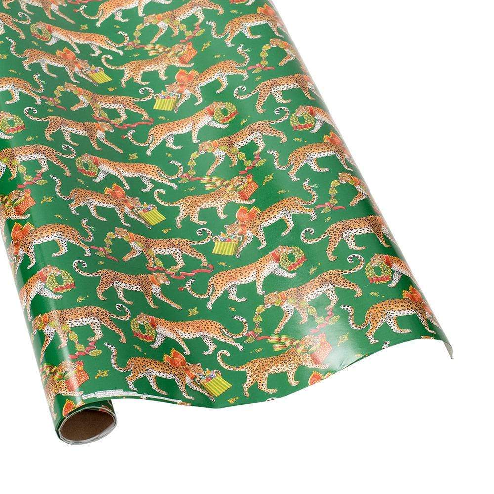 Caspari Christmas Leopards Gift Wrapping Paper in Dark Green - 30" x 8' Roll 97450RC