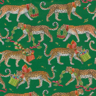 Caspari Christmas Leopards Gift Wrapping Paper in Dark Green - 30" x 8' Roll 97450RC