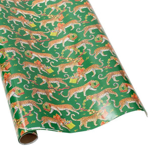 Caspari Christmas Leopards Gift Wrapping Paper in Dark Green - Bundle of 2 30" x 8' Roll 97450RC