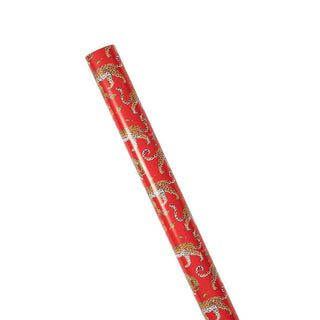 Caspari Christmas Leopards Gift Wrapping Paper in Red - 30" x 8' Roll 9745RC