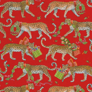 Caspari Christmas Leopards Gift Wrapping Paper in Red - 30" x 8' Roll 9745RC