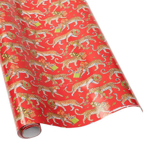 Caspari Christmas Leopards Gift Wrapping Paper in Red - Bundle of 2 30" x 8' Rolls 9745RC