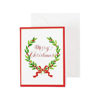 Caspari Merry Christmas Laurel Wreath Gift Enclosure Cards in Gold Foil - 4 Mini Cards & 4 Envelopes 9754ENC