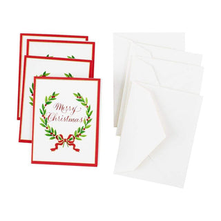 Caspari Merry Christmas Laurel Wreath Gift Enclosure Cards in Gold Foil - 4 Mini Cards & 4 Envelopes 9754ENC