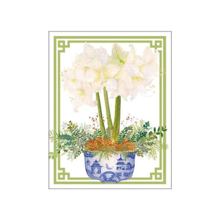 Caspari Potted Amaryllis Gift Enclosure Cards in Gold Foil - 4 Mini Cards & 4 Envelopes 9755ENC