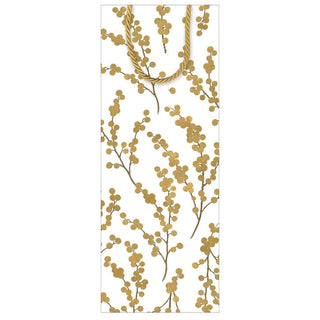 Caspari Berry Branches Wine & Bottle Gift Bag in Ivory & Gold - 1 Each 9756B4