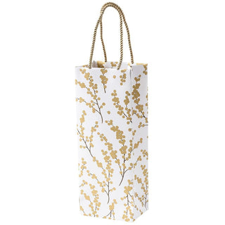 Caspari Berry Branches Wine & Bottle Gift Bag in Ivory & Gold - 1 Each 9756B4