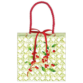 Caspari Holly Trellis Small Square Gift Bag - 1 Each 9757B1.5