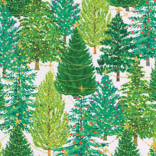 Caspari Christmas Trees with Lights Gift Wrapping Paper in White - 30" x 8' Roll 9771RC