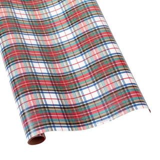 Caspari Dress Stewart Tartan Reversible Gift Wrapping Paper in White - 30" x 8' Roll 97820RC