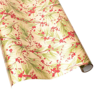Caspari Berries and Pine Gift Wrapping Paper on Gold Foil - 30" x 6' Roll 97830RCF