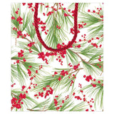 Caspari Berries and Pine Large Gift Bag in White - 1 Each 9783B7