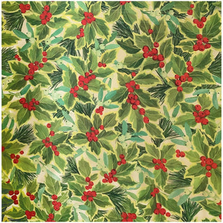Caspari Holly and Mistletoe Gift Wrapping Paper on Gold Foil - 30" x 6' Roll 97910RCF