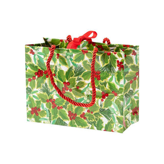 Caspari Holly and Mistletoe Small Gift Bag in White - 1 Each 9791B1