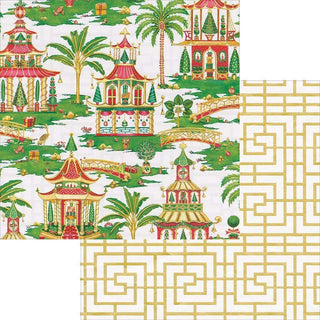 Caspari Christmas Pagodas Reversible Gift Wrapping Paper in White - 30" x 8' Roll 9794RC