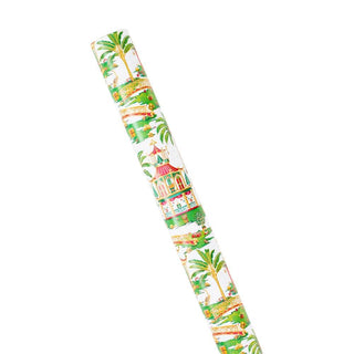 Caspari Christmas Pagodas Reversible Gift Wrapping Paper in White - 30" x 8' Roll 9794RC