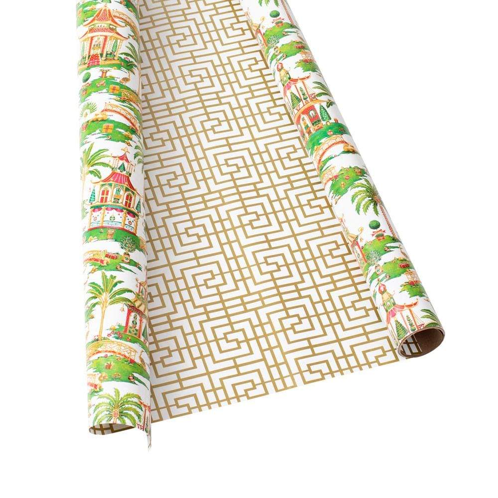 Caspari Santa Hat Toss Reversible Gift Wrapping Paper - 30 x 8' Roll