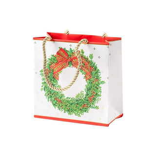 Caspari Boxwood and Berries Wreath Small Square Gift Bag - 1 Each 9796B1.5