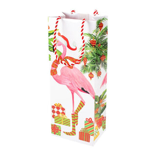 Caspari Christmas Flamingos Wine & Bottle Gift Bag - 1 Each 9805B4