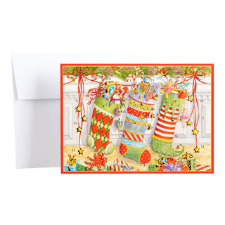 Caspari Stockings on the Mantle Advent Calendar Greeting Card - 1 Card & 1 Envelope ADV263C