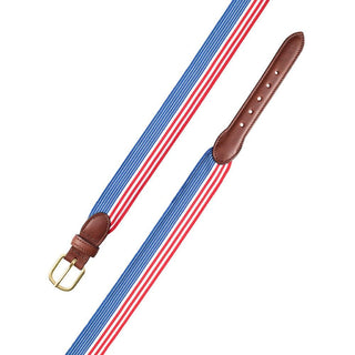 Barrons-Hunter American Flag Grosgrain Belt with Brown Leather