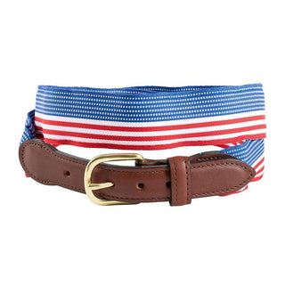 Barrons-Hunter American Flag Grosgrain Belt with Brown Leather