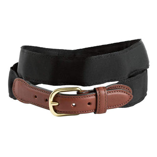 Barrons-Hunter Black Grosgrain Belt with Brown Leather