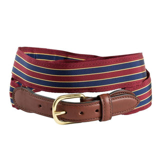 Barrons-Hunter Brick, Navy & Gold Grosgrain Belt with Brown Leather