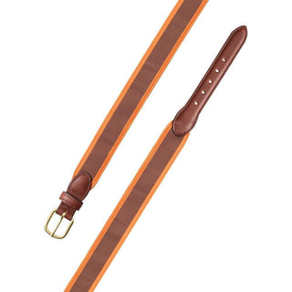 Barrons-Hunter Brown & Orange Grosgrain Belt with Brown Leather
