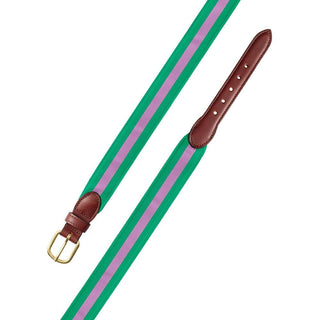 Barrons-Hunter Green & Purple Stripe Grosgrain Belt with Brown Leather