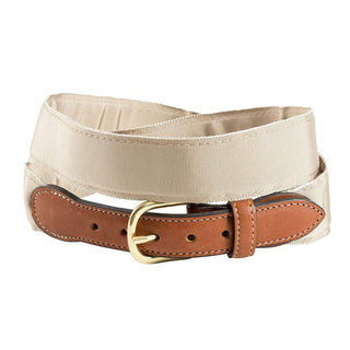 Barrons-Hunter Khaki Grosgrain Belt with Brown Leather